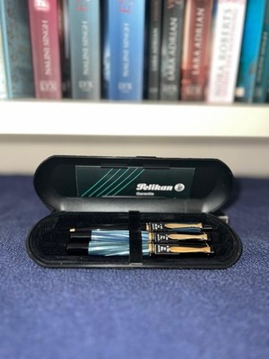 Pelikan M200 K200 R200 Schreibset blau marmoriert | Füllhalter B | Original Etui