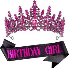 VELSCRUN Birthday Tiara Crowns for Women Girls Crystal Girl Rose Red