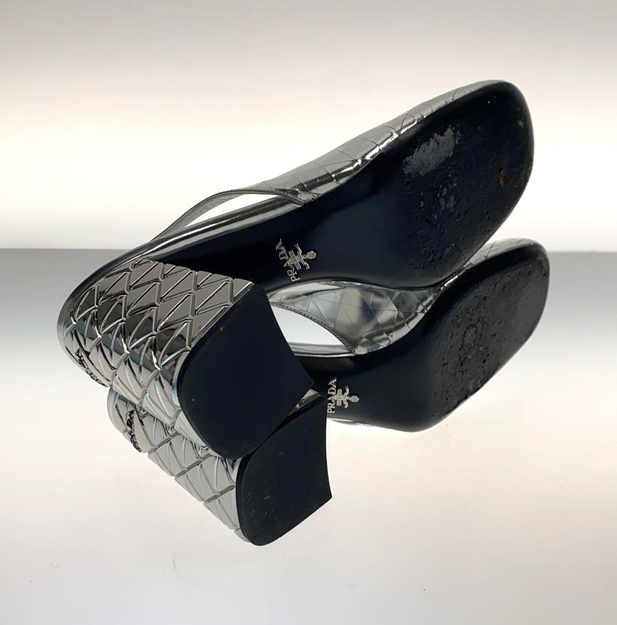 PRADA Silver Slingback Logo Pumps Women's Shoes 22SS Size US 10