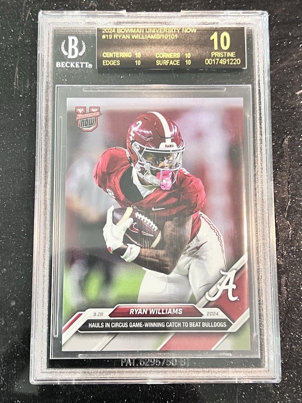 2024 Bowman University Now #19 Ryan Williams BGS 10 Black Label Pristine Bama