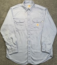 Carhartt FR Flame Resistant Work Shirt Mens L Blue NFPA 2112 Button Down READ