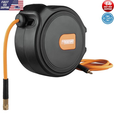 #ad 1 4in x 65ft Air Hose Reel 300 PSI Wall Mount PVC Hybrid Compact with Fittings $110.10