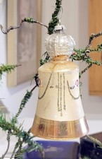 Gold decorated Bell, with Crown on Top. Early 1900s German Glass Ornament