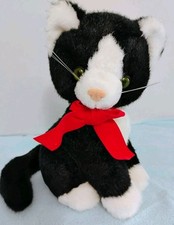 Vintage Russ Sasha 7" Tuxedo Black And White Stuffed Animal Cat W/Red Bow, Korea