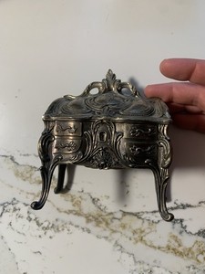 Vintage Ornate Cast Iron Metal Jewellery Trinket Box