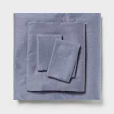 Queen Easy Care Cotton Blend Sateen Sheet Set Navy Heather - Room