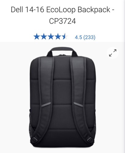 Dell EcoLoop Essential Computer Backpack 14-16" Shoulder/Laptop Bag CP3724 NWT