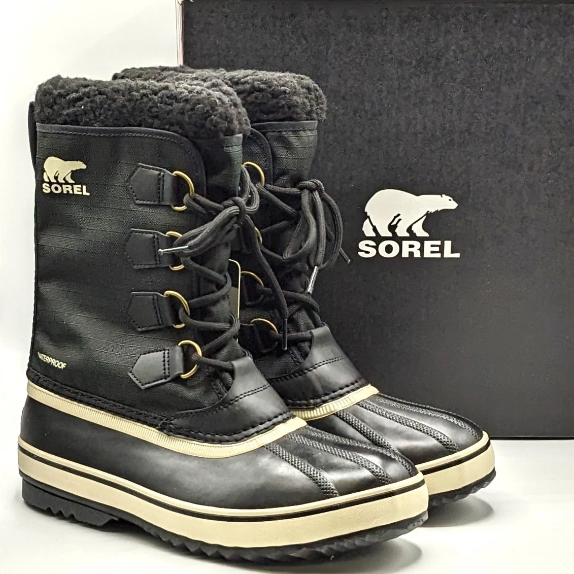 Sorel “1964 PAC Nylon Waterproof Boot” Men's Winter Boots [Black/Ancient Fossil]