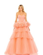 Mac Duggal Size 10 Coral 20530 Feather Ruffle Strapless Ball Gown Formal Dress