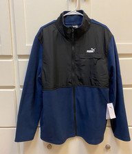 NWT Men's Puma Polar Full Zip Fleece Jacket Lt Blue Black with Mock Collar, XL