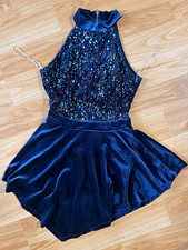 Motionwear Girls Ice Skating Skater Dress Blue Velvet Sequin Lined