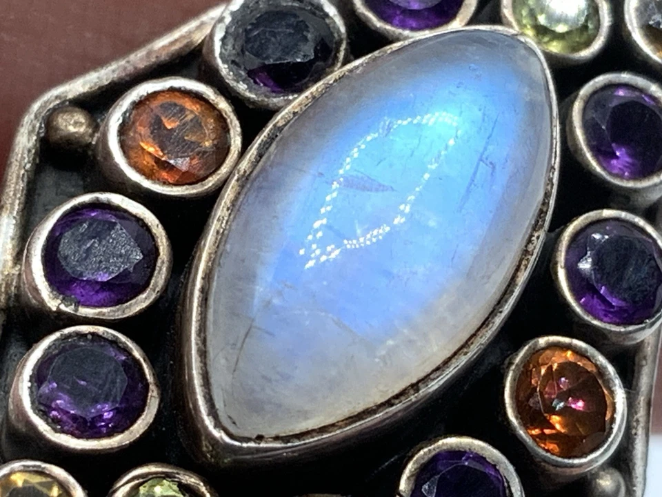 Anillo grande Nicky Butler 925 piedra lunar esterlina y racimo de varias piedras ~ talla 7,5 Foto 4 de 4