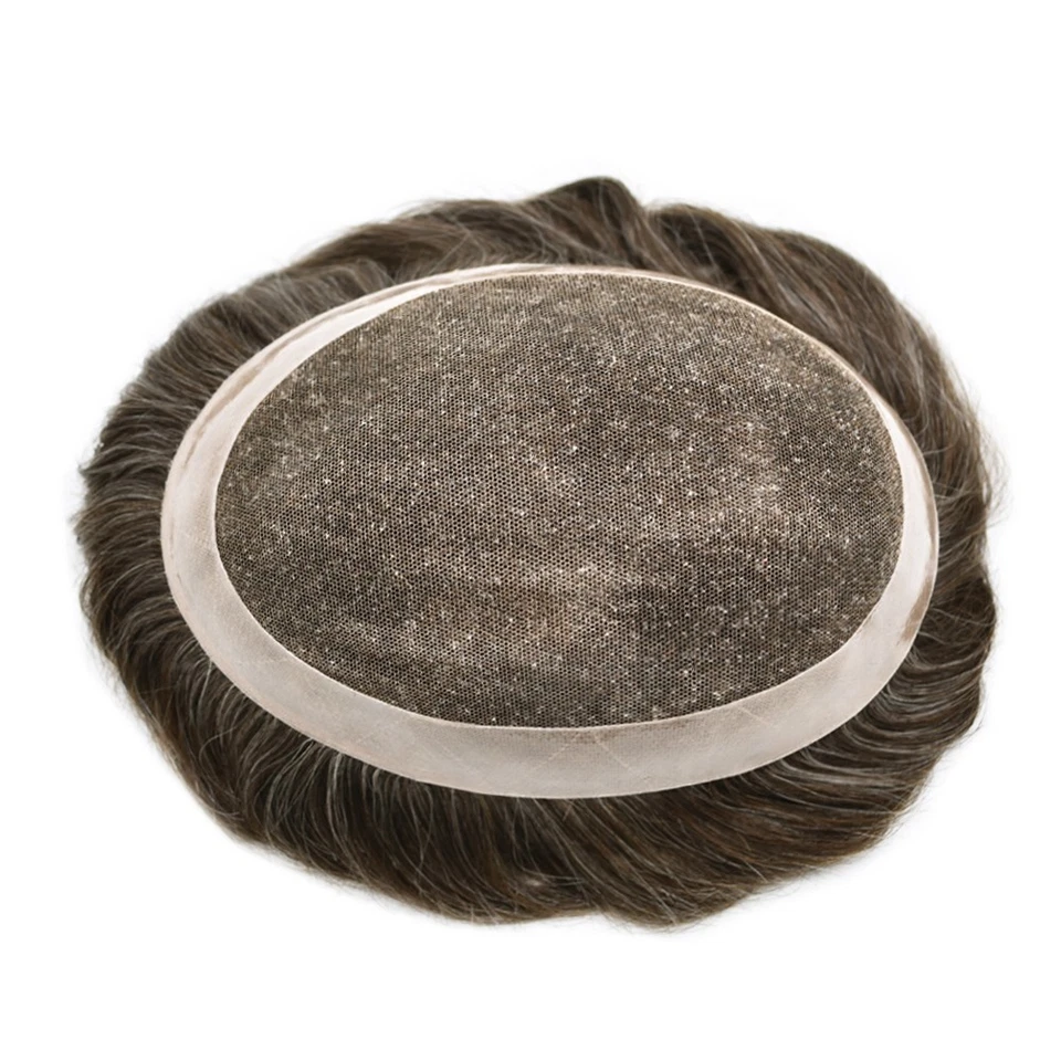 Peluca alrededor de la unidad de cabello de encaje francés para hombre Toupee de repuesto de piel de polietileno NPU Foto 4 de 4