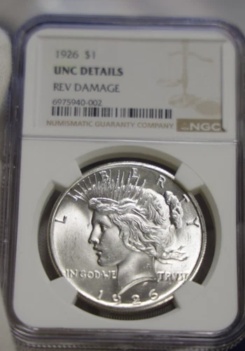 1926 US Peace Silver Dollar $1 NGC Unc Details Reverse Damage