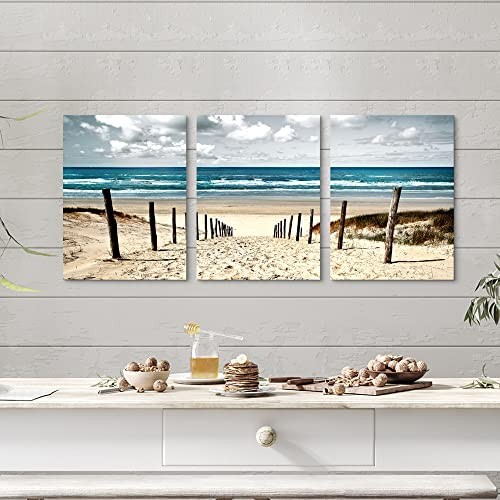Coastal Beach Canvas Wall Art: Bedroom Ocean 11“x16”x3 panels beach pathway - Bild 4 von 7