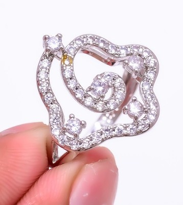 White Topaz White Rhodium Plated Gemstone 925 Silver Plated Ring s.8 R6216-426