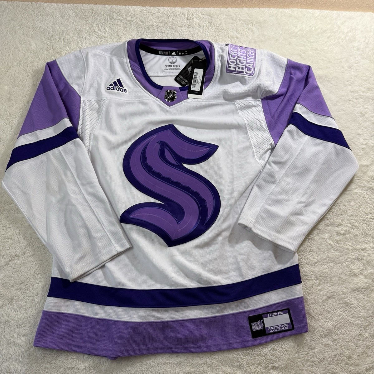 Seattle Kraken Hockey Fights Cancer Men's 54 XL Purple Adidas
