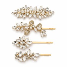 4-Piece Gold Rhinestone Hair Clip Set, Bridal Hair Accessories for Weddings