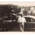 Vintage Photo Man Barq's Root Beer Soda Sign Ford Car Drink Advertising Scene