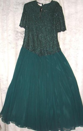 Vestido Top Vintage Hecho a Mano Brilliante por J A Verde Secuencia Talla Grande - Imagen 2 de 5