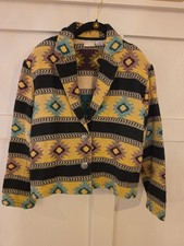 VTG Southwestern Aztec cropped blazer Cotton tapestry jacket women's Sz Small