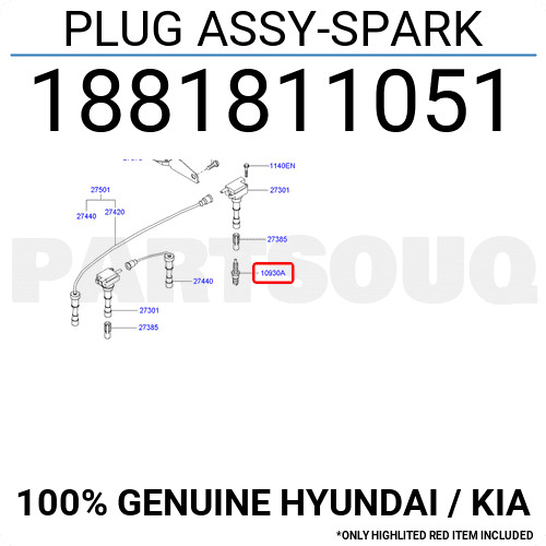 1881811051 Genuine Hyundai / KIA PLUG ASSY-SPARK