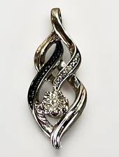925 Sterling Silver White & Black Diamond Infinity / Crossover Slide Pendant