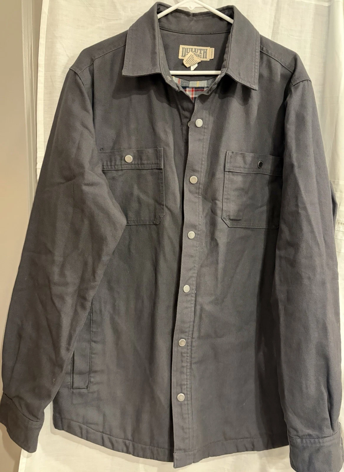 Duluth Trading Co. Jacket Mens L Tall Gray Fire Hose Flannel Lined Fit Limber
