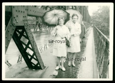 Two Women with Umbrellas on a Bridge - 1970s - Photo 11x8cm