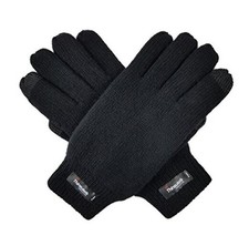 Men Pure Wool Knit Gloves with Thinsulate Large-X-Large True Black Touchscreen