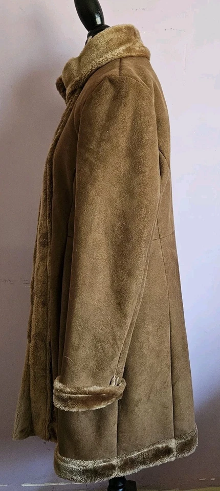 Vtg Y2K Penny Lane Embroidered Trim & Faux Fur Lined Suede Coat Long Sz L NYC  - Image 4 of 4