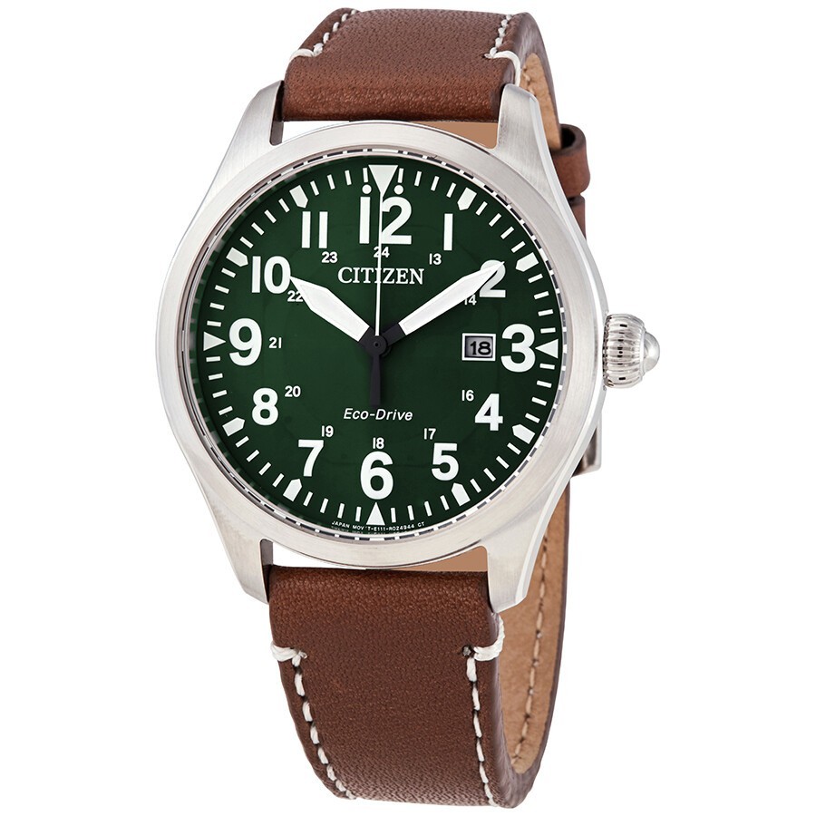 Citizen Chandler Eco Drive Green Dial Leather Band Men's Watch