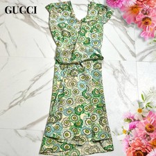 GUCCI Dress Long Silk 100% Green 42 XL Rare Made in Italy From Japan Authentic