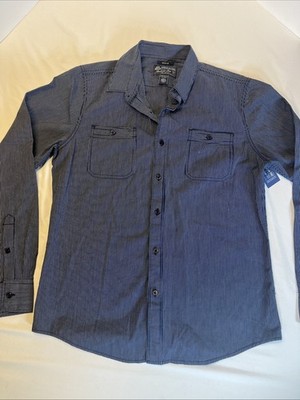 New American Rag Mens Shirt Size Medium White Blue Striped Long Sleeve Button Up