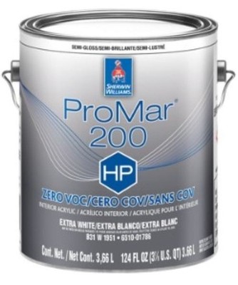 Sherwin-Williams ProMar 200 Acrylic Semi-Gloss paint in an Extra White