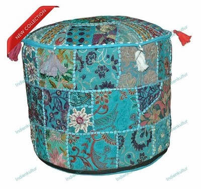 Floral FLOOR OTTOMAN POUF PILLOW COVER INDIAN DECOR Foot Stool