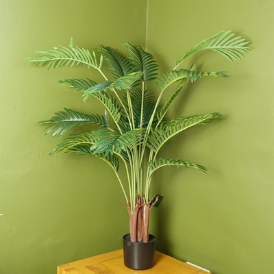 Areca Palme künstlich 110cm grün PVC Wedel verdrahtet Stiele schwarz gewichteter Topf