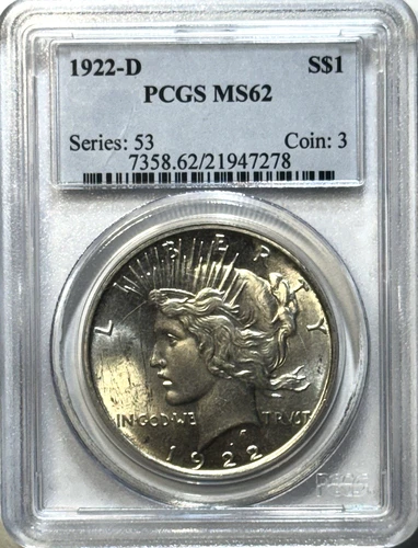 1922-D Peace Dollar $1 | PCGS MS62 | Choice Uncirculated | Denver Mint Classic