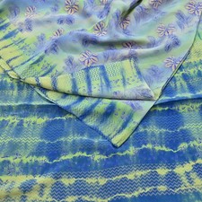 Indian Vintage Sari Green Pure Crepe Silk Printed Sarees 5yd Sewing Floral Soft