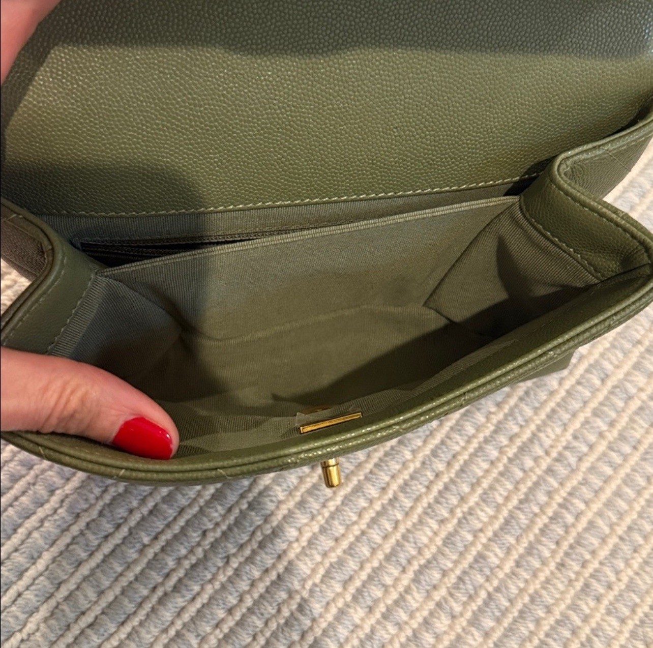 Authentic Chanel Classic Double Flap Quilted Caviar Medium, Olive Green | Luxury Bag image 3