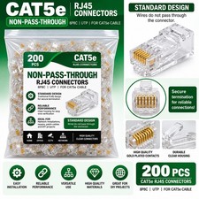 200 Pack Cat5e RJ45 Non-Pass Through Connectors 8P8C UTP Ethernet Plugs