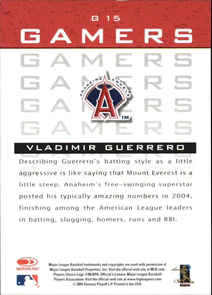 2005 Leaf Gamers #15 Vladimir Guerrero - NM-MT - Image 2 of 2