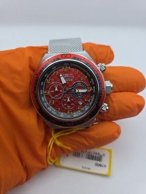 Invicta Men's Racing 50mm RED Chronograph Dial Stainless Steel Mesh Band Watch