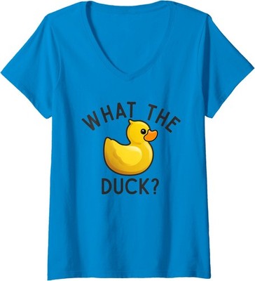What The Duck? Offensive Humor Rubber Yellow Bird Ladies' V-Neck Tshirt