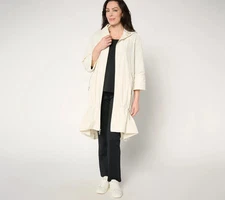 NEW LOGO by Lori Goldstein Large Long Zip Front Jacket w/ Hood in Dove QVC 3476