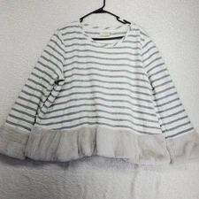 Maeve by Anthropologie Womens Astor Top XL Gray Striped Plush Faux Fur Trim Cozy