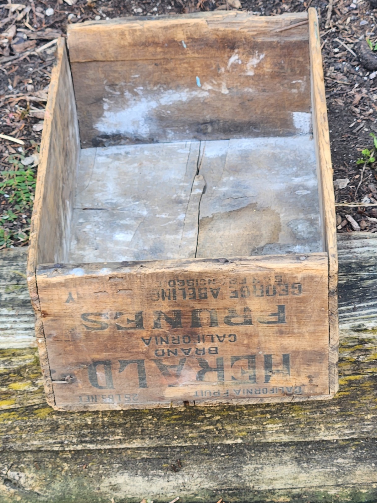 Herald Brand Prunes Wood Box Shipping Crate California Fruit Vintage Distressed