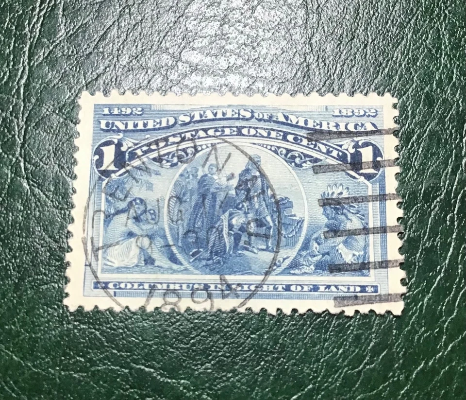 US #230 1c Columbian Blue Superb Used Jumbo Town Cancel PSE Graded 98J (1893) - Image 2 of 4