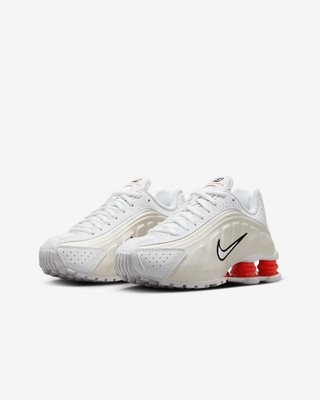new youth 3.5/women's 5 Nike shox R4 phantom/picante red-black GS CW2626-102