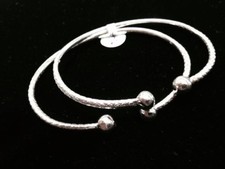 Pair Of Plain Ball Head Handmade West Indian Sterling Silver Bangles